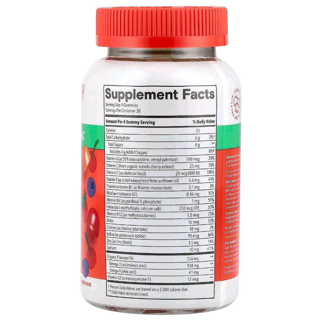Smarty Pants, Kids Organic Multivitamins & Omegas Gummies, Mixed Berry & Cherry, 120 Gummies