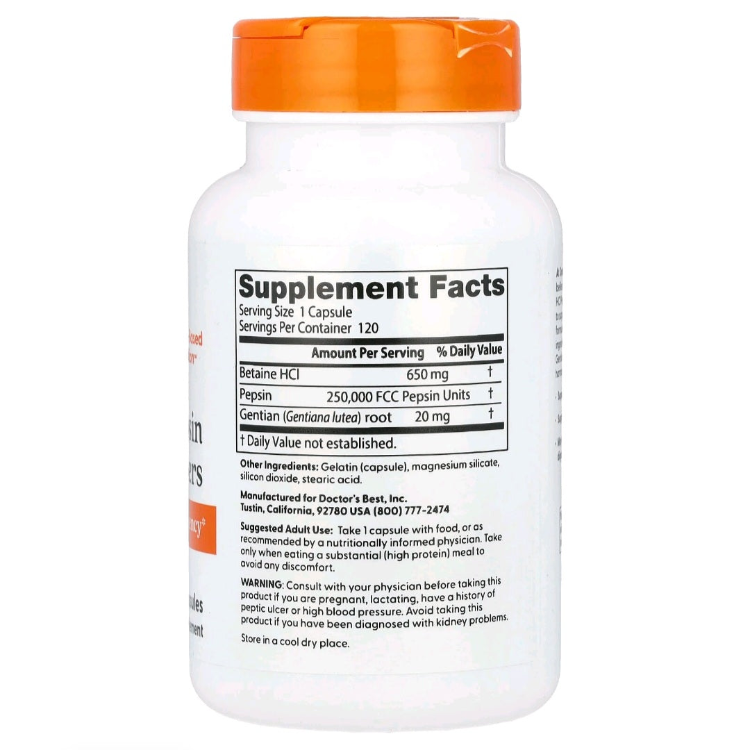 Doctor's Best, Betaine HCL Pepsin & Gentian Bitters