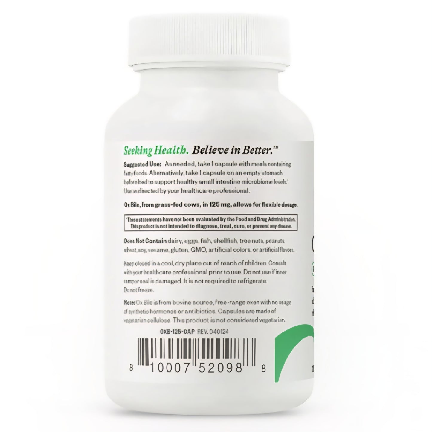 Seeking Health, Ox Bile, 125 mg, 120 Capsules