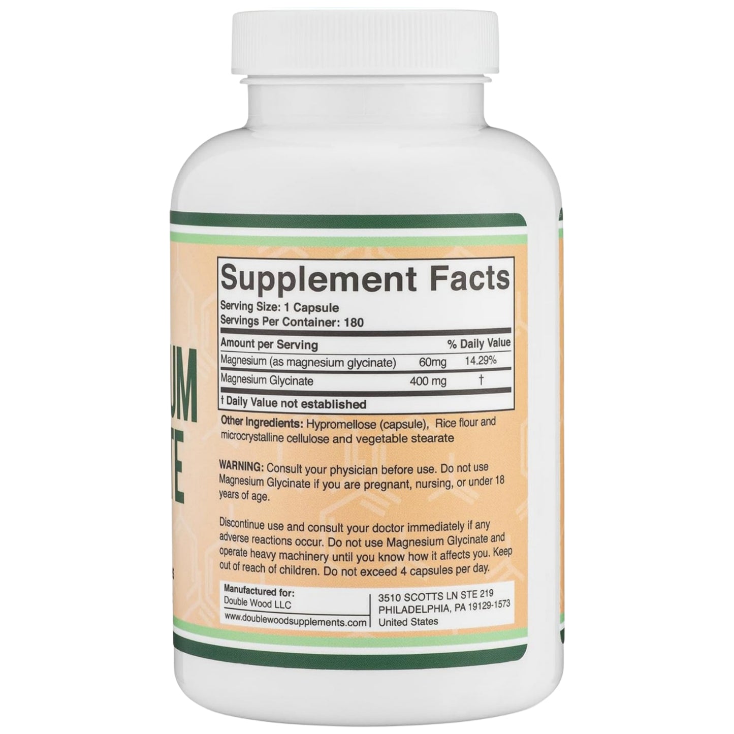 Double Wood, Magnesium Glycinate 400 mg, 6 months supply