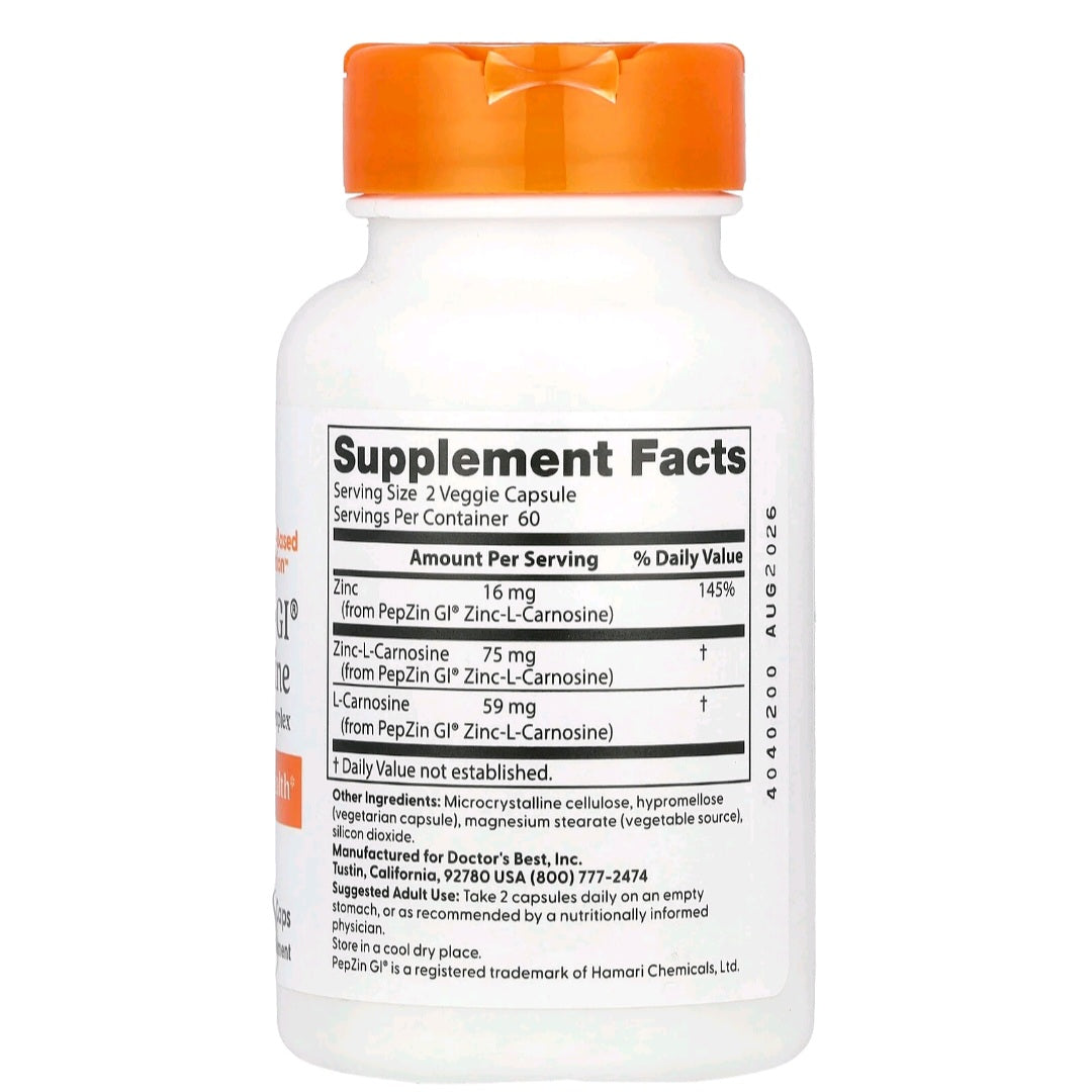 Doctor's Best, PepZin GI, Zinc L Carnosine Complex, 120 Capsules