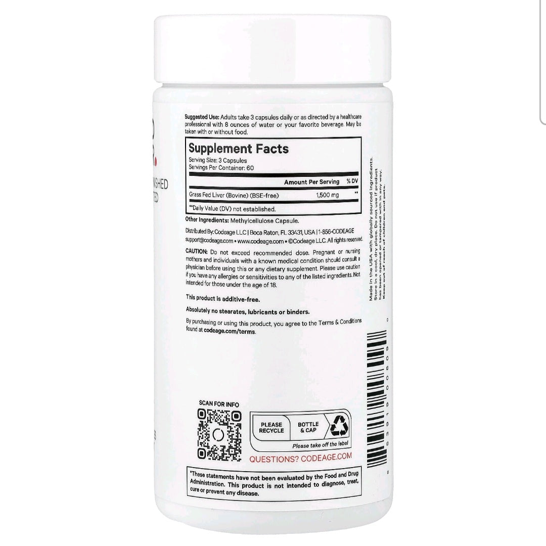 Codeage, Grass-Fed Beef Liver, 180 Capsules
