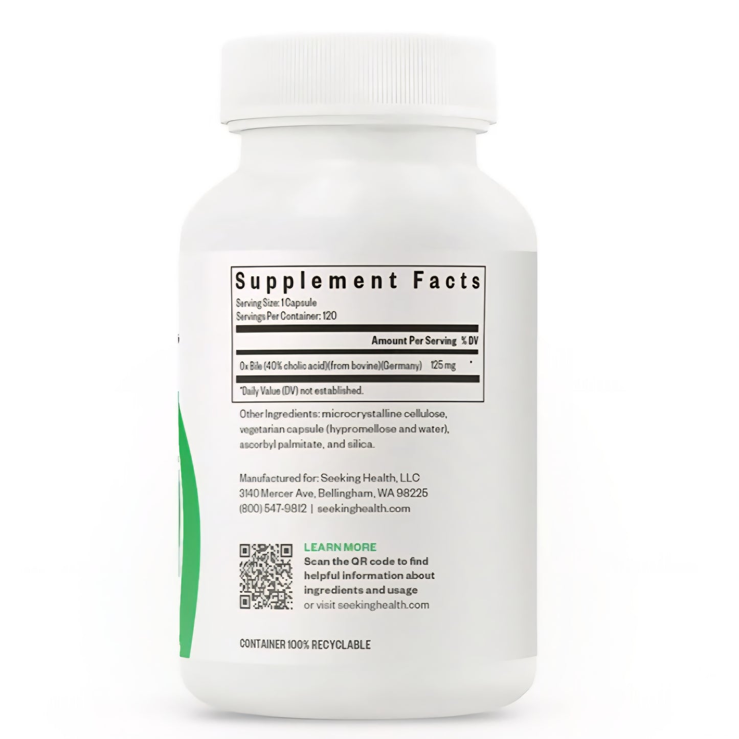 Seeking Health, Ox Bile, 125 mg, 120 Capsules