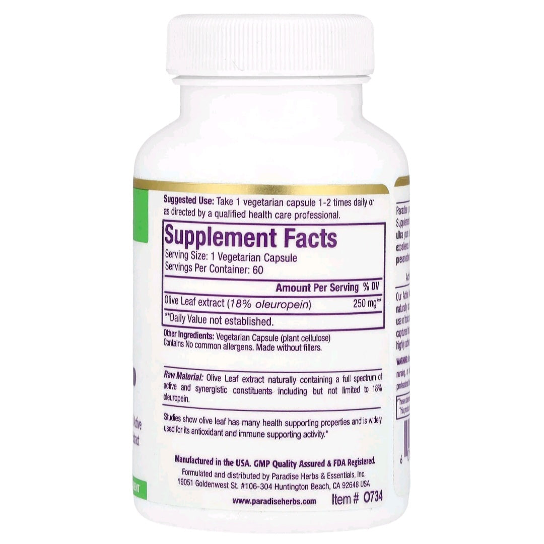 Paradise Herbs, Olive Leaf Extract, 250 mg, 60 Capsules