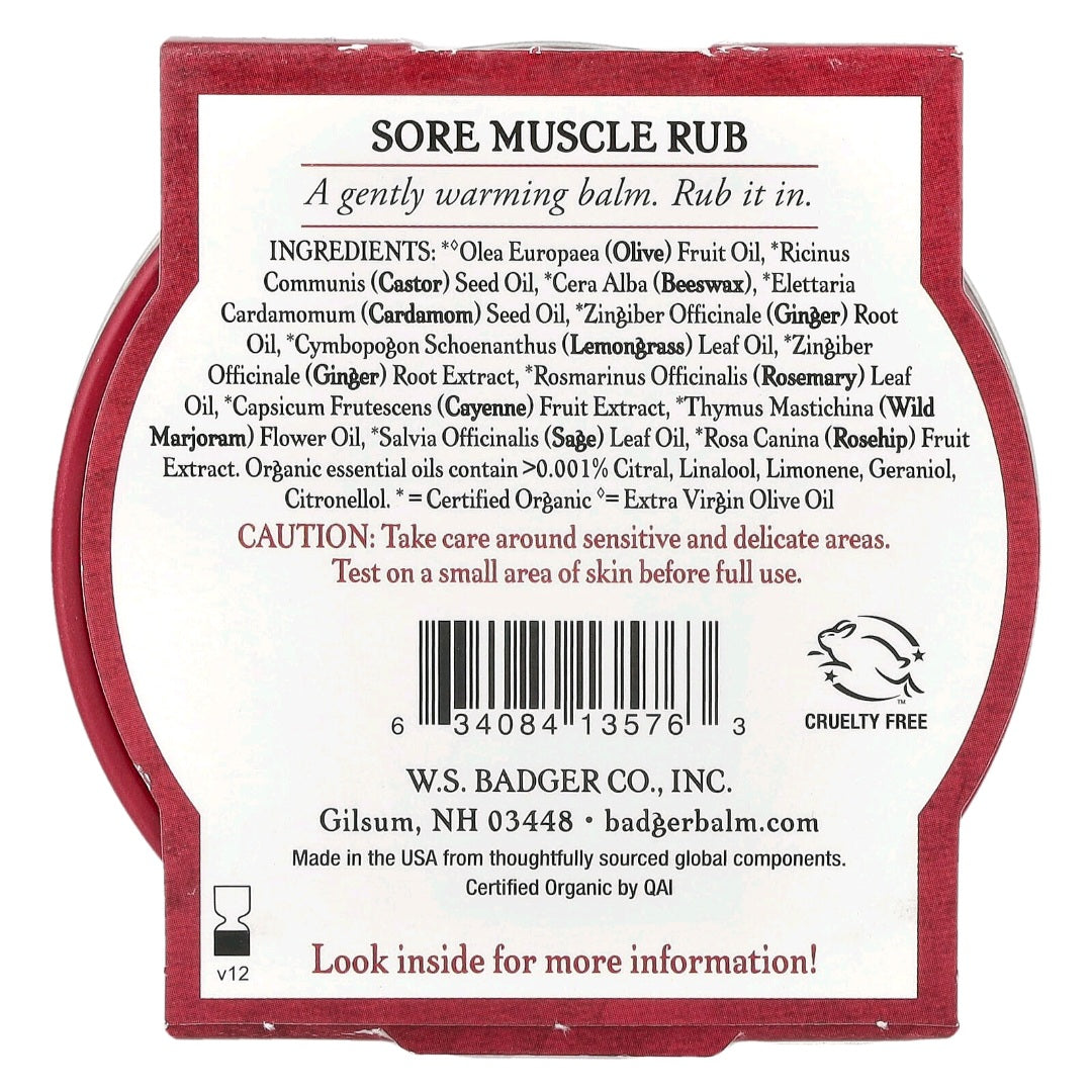 Badger, Organic Sore Muscle Rub, Cayenne & Ginger, 56 g