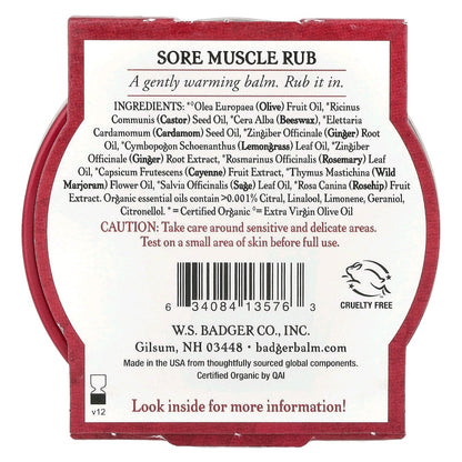Badger, Organic Sore Muscle Rub, Cayenne & Ginger, 56 g