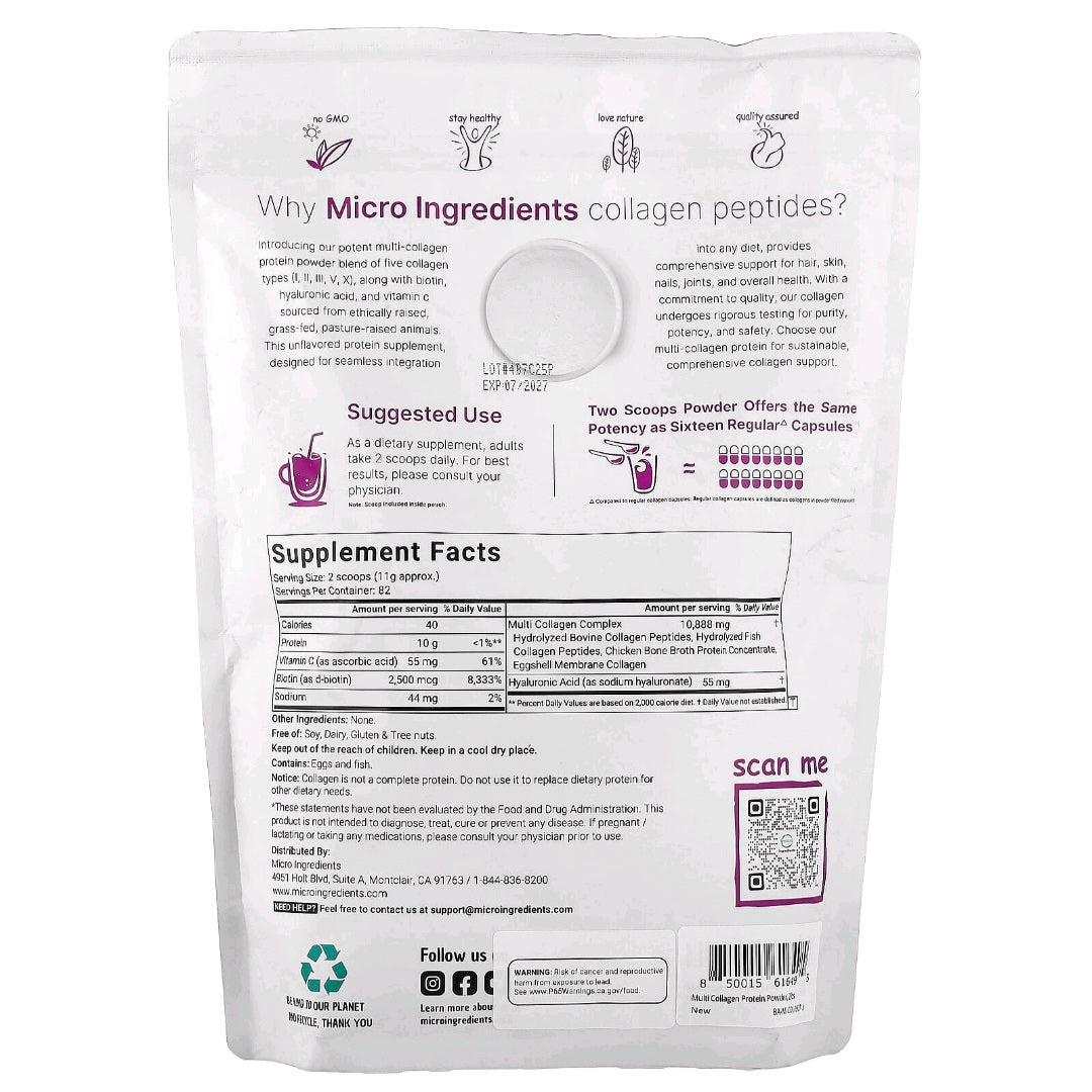 Micro Ingredients, Multi Collagen  Peptides, Unflavored, 907 g