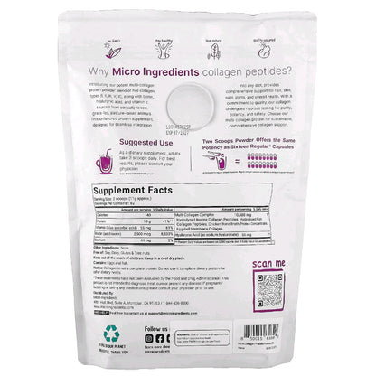 Micro Ingredients, Multi Collagen  Peptides, Unflavored, 907 g
