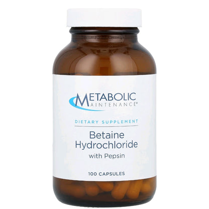 Metabolic Maintenance, Betaine Hydrochloride with Pepsin, 100 Capsules