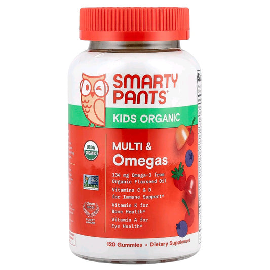 Smarty Pants, Kids Organic Multivitamins & Omegas Gummies, Mixed Berry & Cherry, 120 Gummies