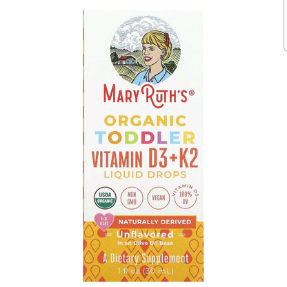 Mary Ruth's, Vitamin D3 + K2 Drops, 600 IU, 30 servings