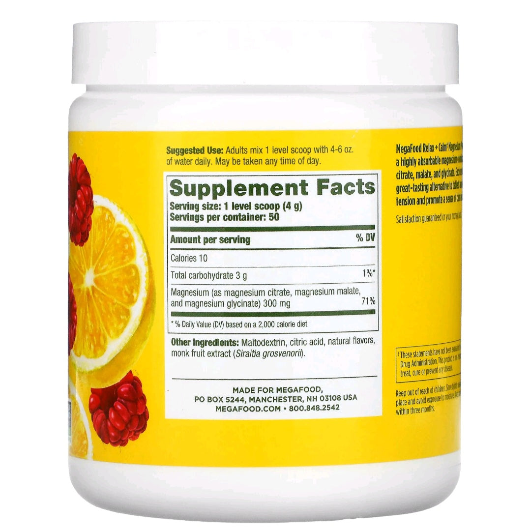 MegaFood, Relax + Calm Magnesium, Raspberry Lemonade, 200 g
