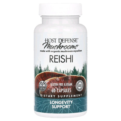 Host Defense, Mushrooms, Reishi, 0.5 g, 60 Capsules