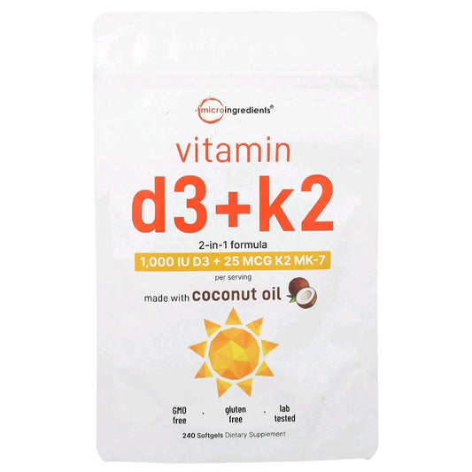 Micro Ingredients, Vitamin D3 + K2, 1000 IU 25 mcg, 240 servings