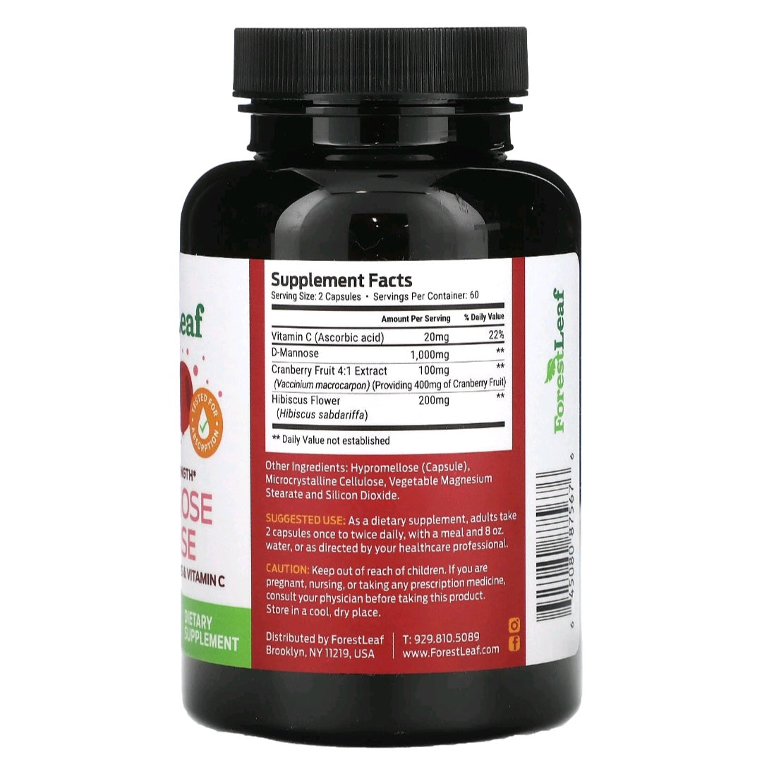 Forest Leaf, D-mannose Defense, Maximum Strength, 1000 mg, 120 Capsules