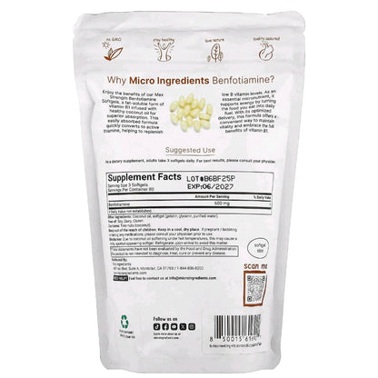 Micro Ingredients, Benfotiamine, 240 Softgels, 200 mg per softgel