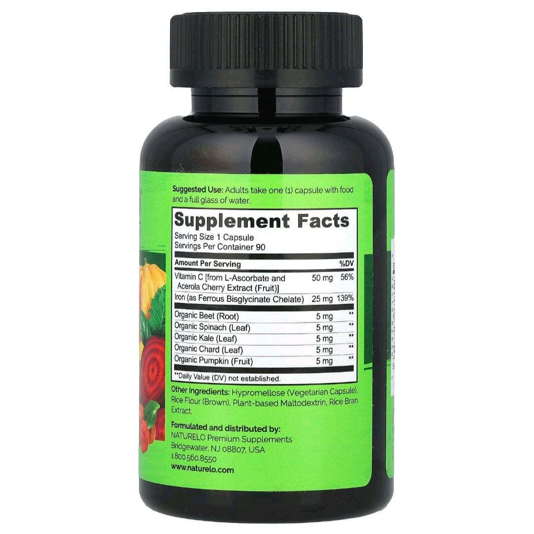 Naturelo, Iron With Vitamin C, 90 Capsules