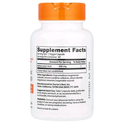 Doctor's Best, Alpha Lipoic Acid 600, 600 mg, 60 Capsules