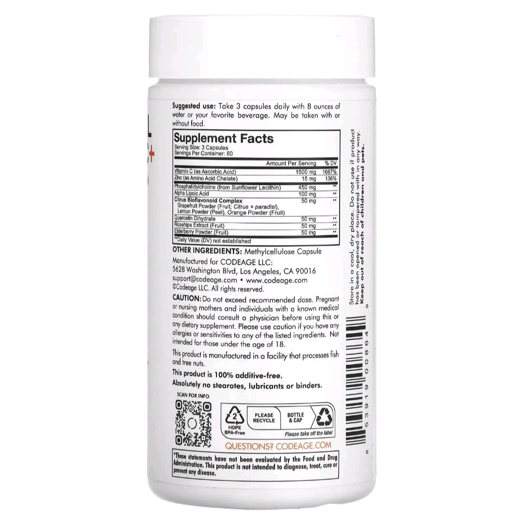 Codeage, Liposomal Vitamin C+, Vitamin C, Quercetin, Rosehips, Zinc, 180 Capsules