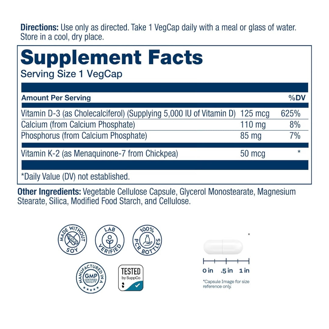 Solaray, Vitamin D3 + K2, 5000 IU