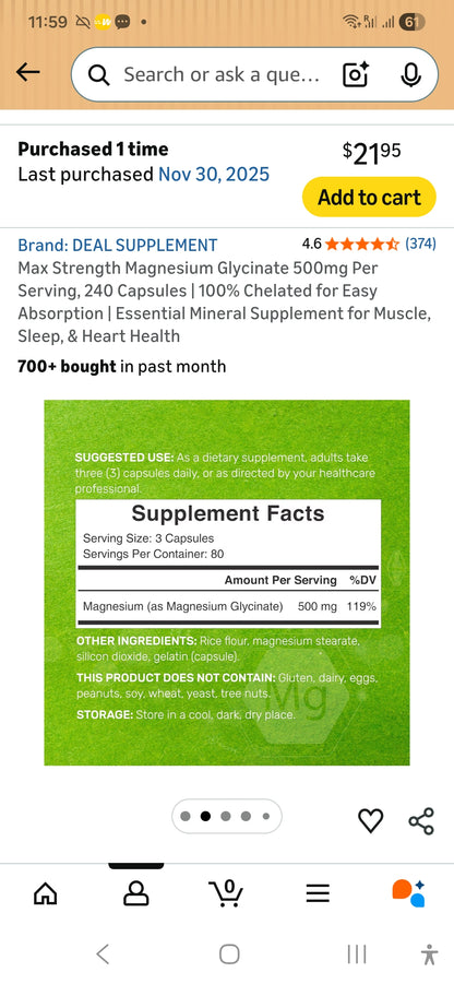 Deal Supplements, Magnesium Glycinate, 500 mg