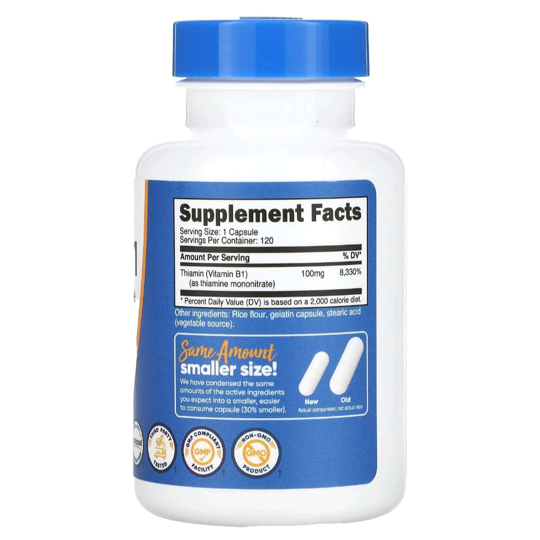 Nutricost, Vitamin B1, 100 mg, 120 Capsules