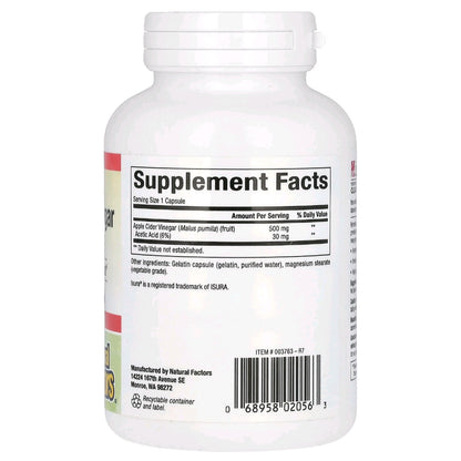 Natural Factors, Fermented Apple Cider Vinegar, 500 mg, 180 Capsules