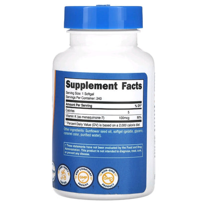 Nutricost, Vitamin K2, 100 mcg, 240 Softgels