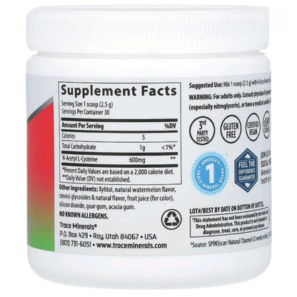Trace Minerals, NAC Powder, Watermelon, 600 mg