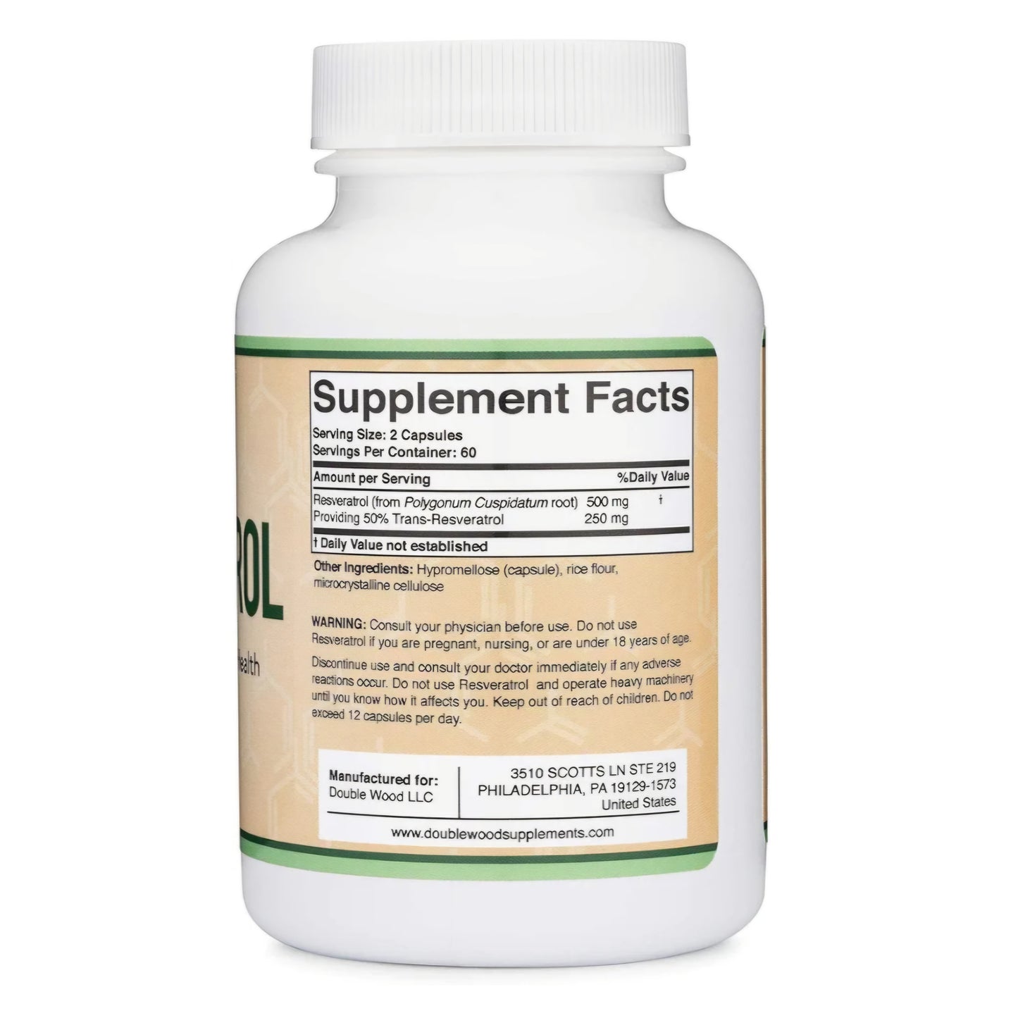 Double Wood, Resveratrol, 500 mg, 120 Capsules