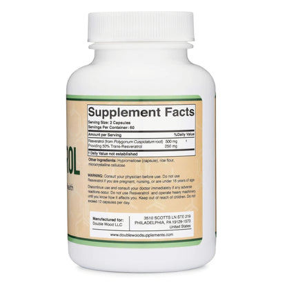 Double Wood, Resveratrol, 500 mg, 120 Capsules