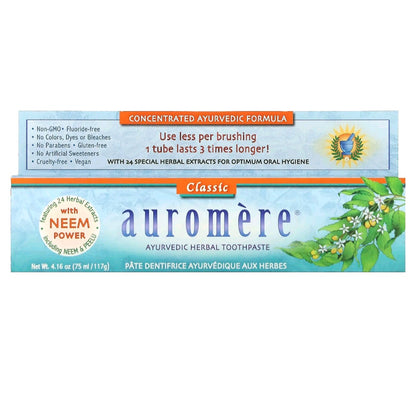Auromere, Ayurvedic Herbal Toothpaste, Classic, 117 g