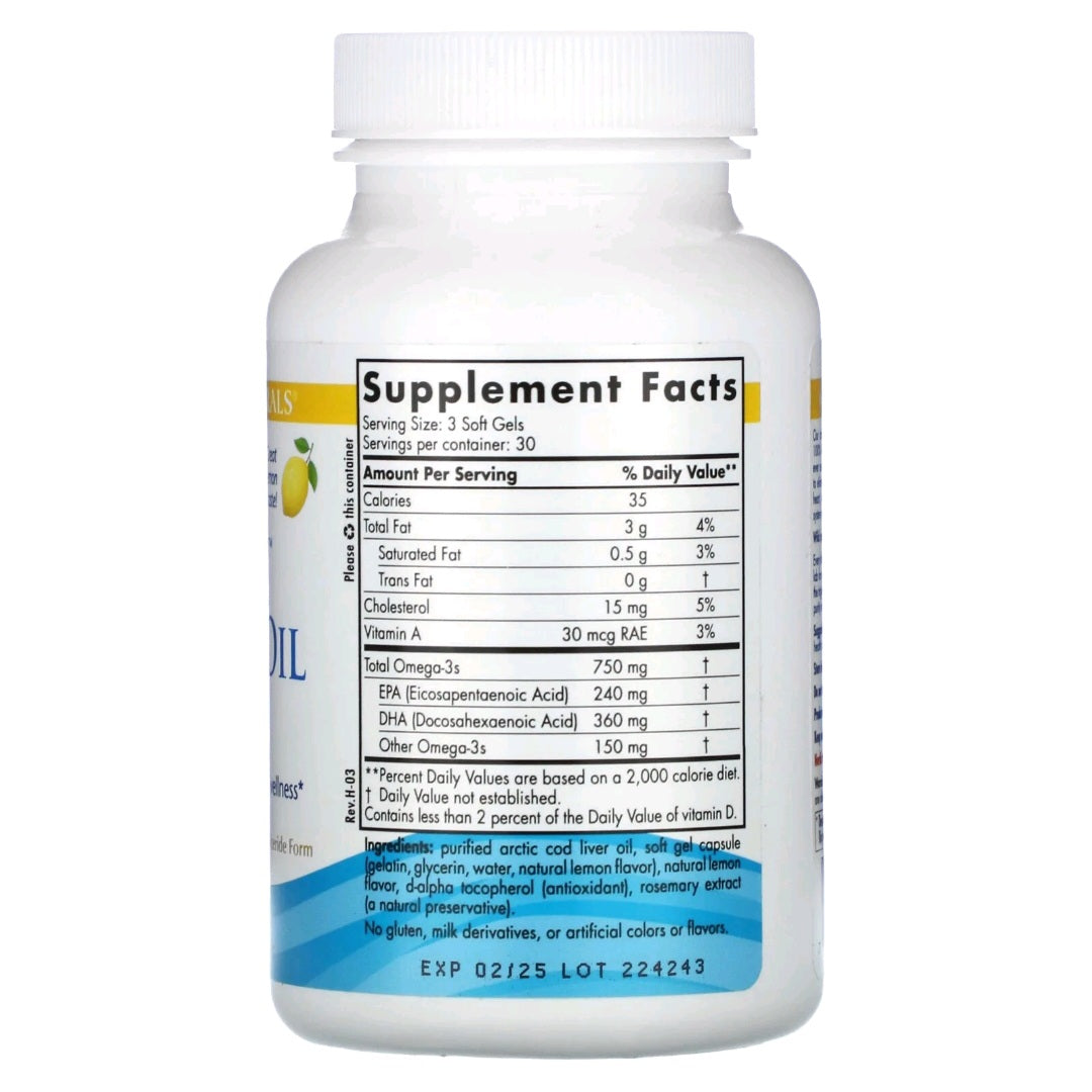 Nordic Naturals, Arctic Cod Liver Oil, Lemon, 750 mg, 90 Soft Gels