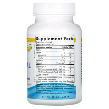 Nordic Naturals, Arctic Cod Liver Oil, Lemon, 750 mg, 90 Soft Gels
