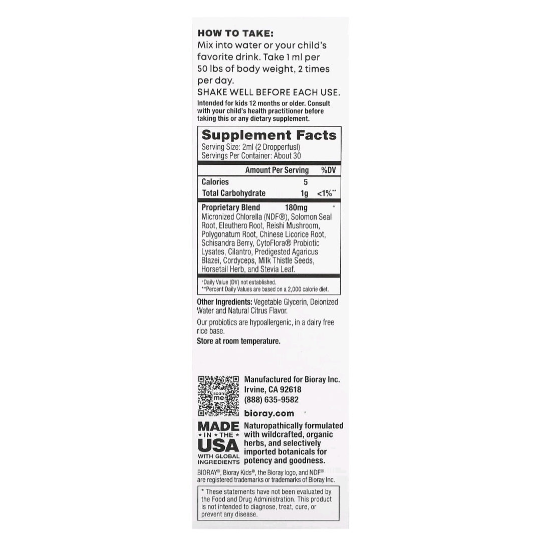 Bioray, Kids, NDF Focus, Naturopathic Probiotic Drops, Citrus, 60 ml