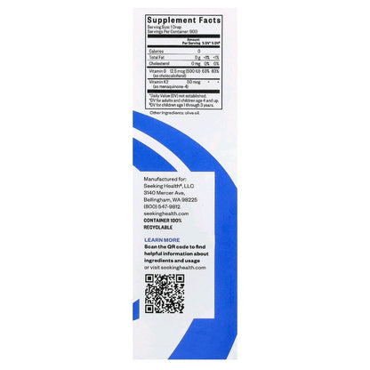 Seeking Health, Vitamin D3 + K2 Drops, 500 IU, 900 servings