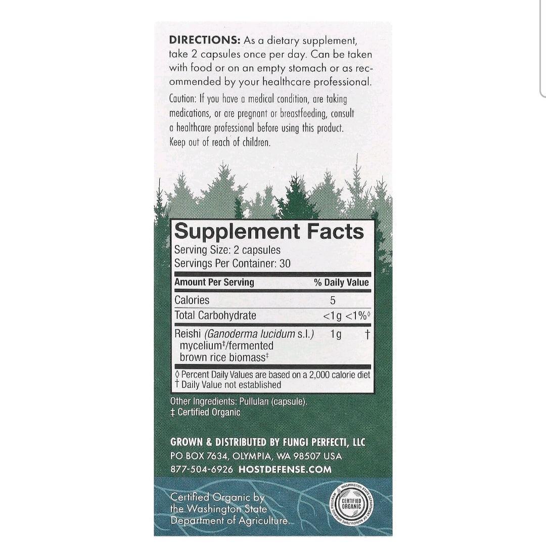 Host Defense, Mushrooms, Reishi, 0.5 g, 60 Capsules