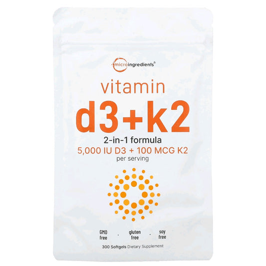 Micro Ingredients, Vitamin D3 + K2, 5000 IU 100 mcg, 300 servings
