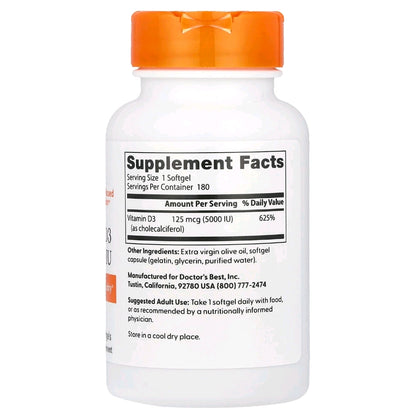 Doctor's Best, Vitamin D3, 5000 IU, 6 months supply