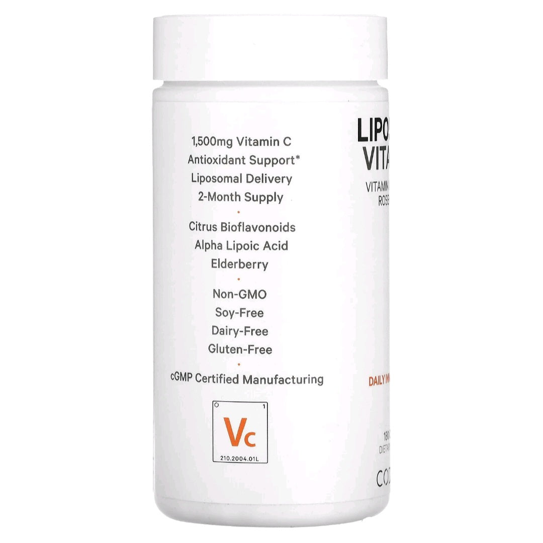 Codeage, Liposomal Vitamin C+, Vitamin C, Quercetin, Rosehips, Zinc, 180 Capsules