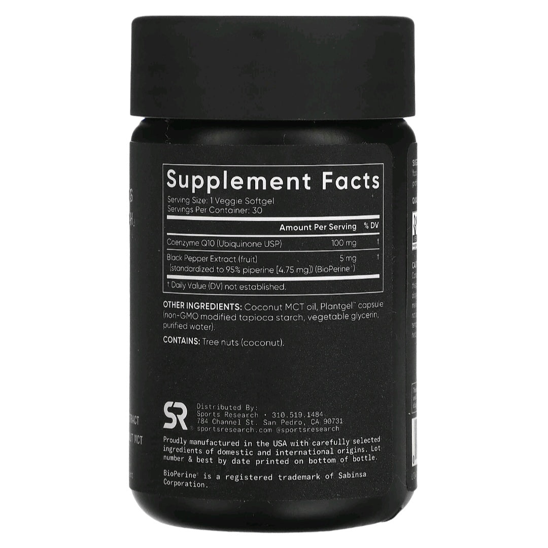 Sports Research, CoQ10, USP Grade with BioPerine, 100 mg, 30 Softgels