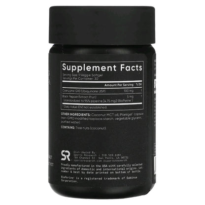 Sports Research, CoQ10, USP Grade with BioPerine, 100 mg, 30 Softgels