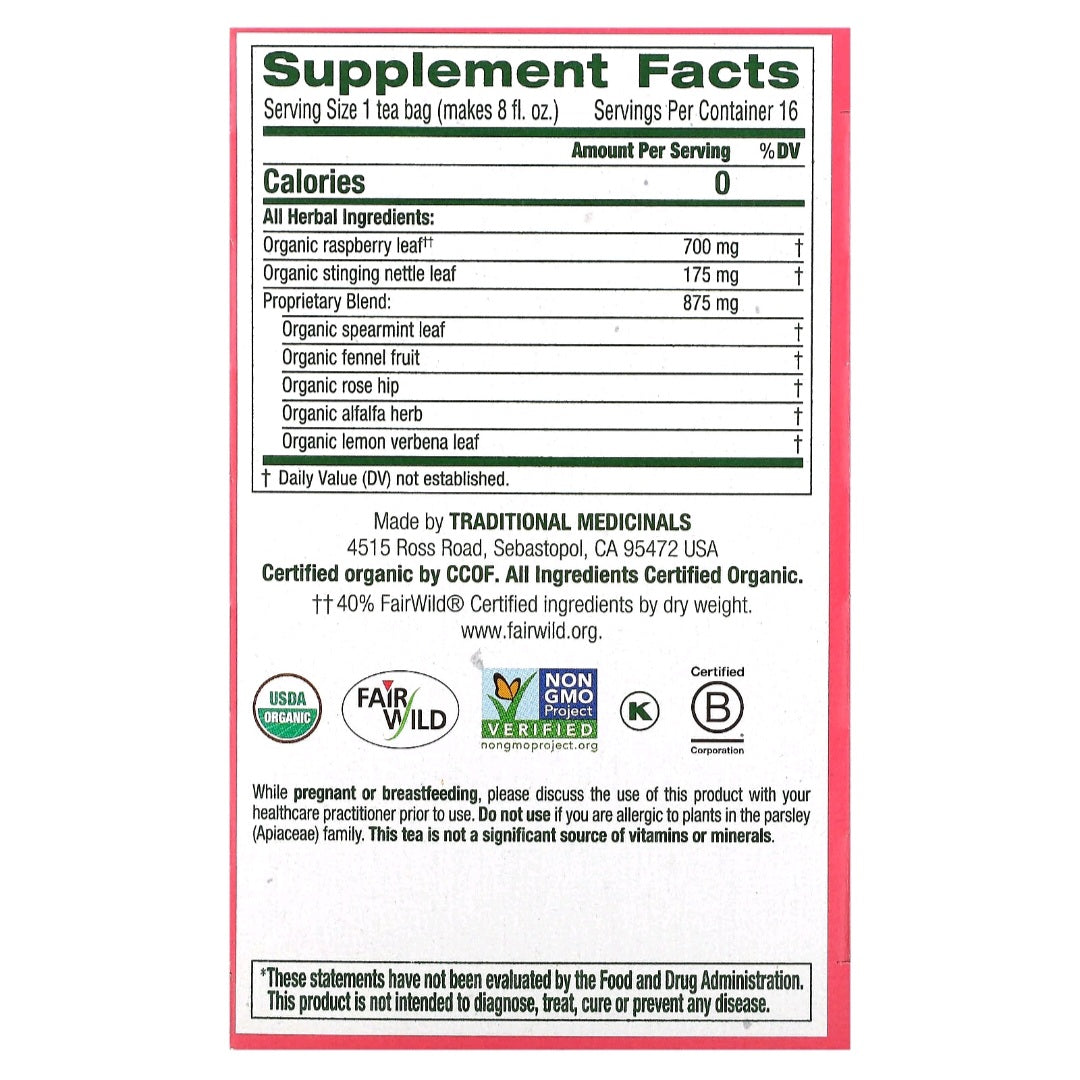 Traditional Medicinals, Organic Pregnancy Tea, Raspberry Leaf, Caffein Free, 16 Wrapped Tea Bags
