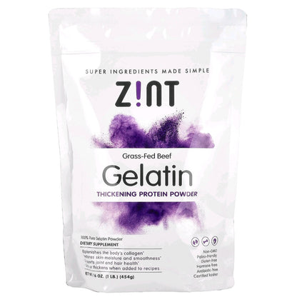 Zint, Gelatin Thickening Protein Powder, Grass Fed Beef, 454 g