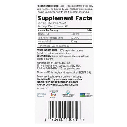 Enzymedica, Betaine HCL, 120 Capsules