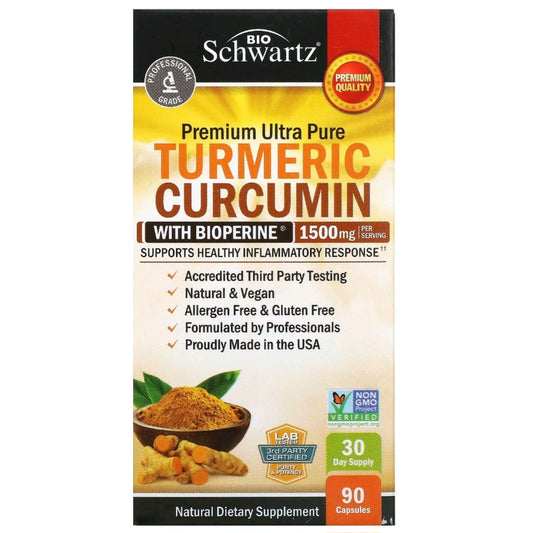 Bio Schwartz, Turmeric Curcumin with Bioperine, 1500 mg, 90 Capsules (500 mg per Capsule)