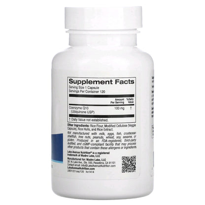 Lake Avenue, CoQ10, USP Grade Ubiquinone, 100 mg, 120 Capsules