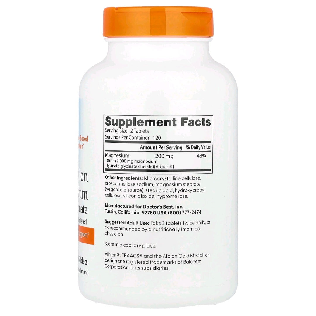 Doctor's Best, High Absorption Magnesium Glycinate, 200 mg, 240 Tablets