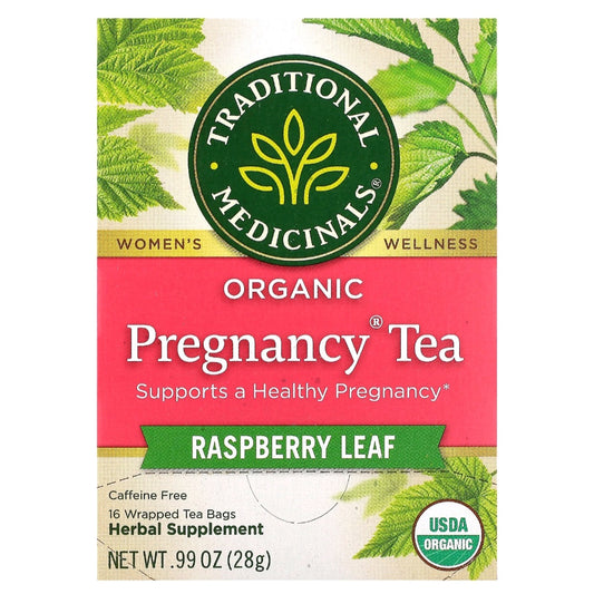 Traditional Medicinals, Organic Pregnancy Tea, Raspberry Leaf, Caffein Free, 16 Wrapped Tea Bags