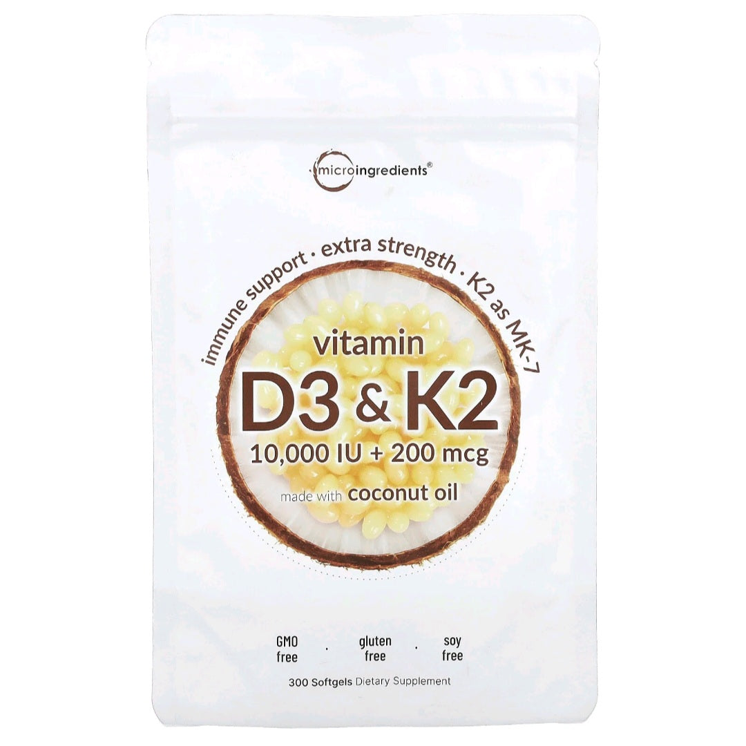 Micro Ingredients, Vitamin D3 + K2, 10,000 IU 200 mcg, 300 servings